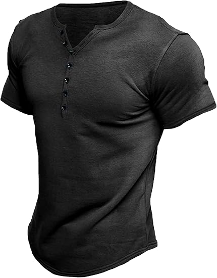 Comdecevis Men's Henley Shirts Short Sleeve Regular Fit Shirts Vintage Casual Button V Neck T-Shirts for Men