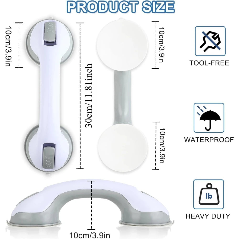 Grab Bars for Bathtubs and Showers, 2 Pack Shower Handle 12 Inch Strong Suction Shower Bar for Shower Chair, Bathroom Grab Bar