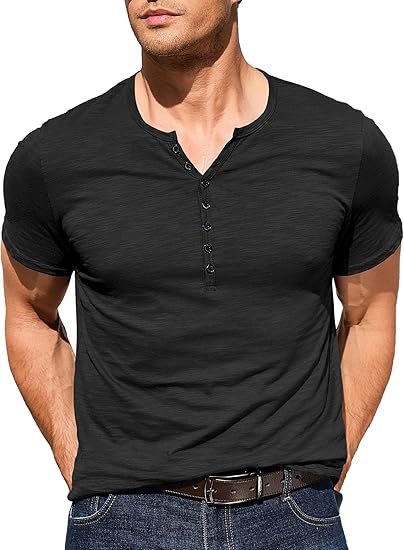 Comdecevis Men's Henley Shirts Short Sleeve Regular Fit Shirts Vintage Casual Button V Neck T-Shirts for Men